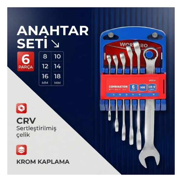 Workpro Wp202501 Cr-V 6 Parça Profesyonel Kombine Anahtar Takımı - Görsel 7