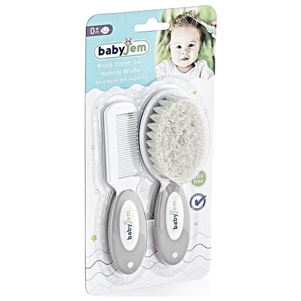 Babyjem 2'Li Bebek Banyo Seti (Fırça Tarak+Çıtçıt Makas) Gri Bbk86810492738109Gr - Görsel 2
