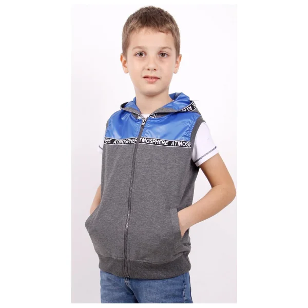Toontoy Erkek Çocuk Şeritli Kapüşonlu Yelek Lacivert 6 YAŞ - Görsel 4