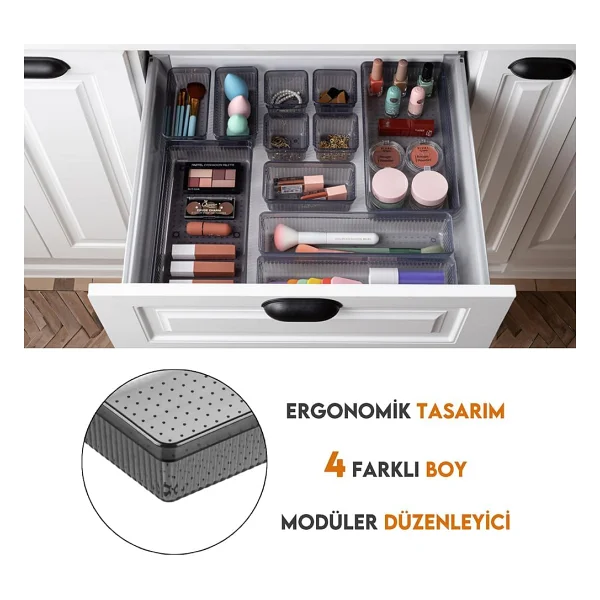 Meleni Home 17 Parça Çekmece İçi Düzenleyici - Kozmetik Aksesuar Düzenleyici Organizer Siyah - Görsel 3