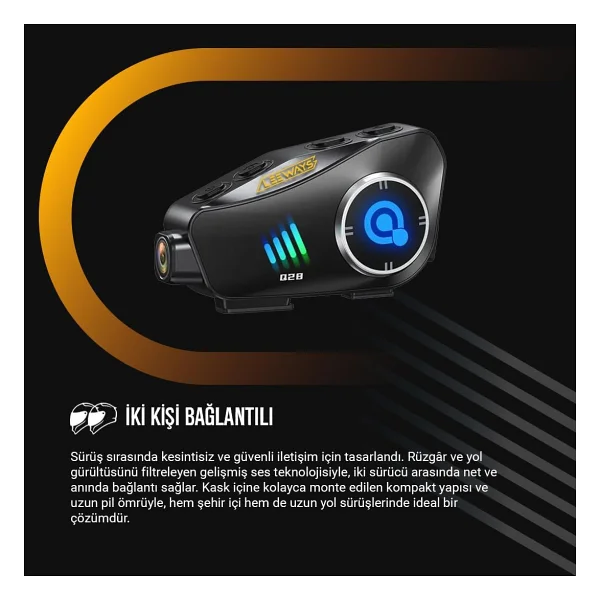 Deanb Q-28 Su Geçirmez Wireless 30FPS HD Yatay/Dikey 19201080P Kamera Motosiklet İnterkom Motor Kask Kulaklık - Mat Siyah - Görsel 4