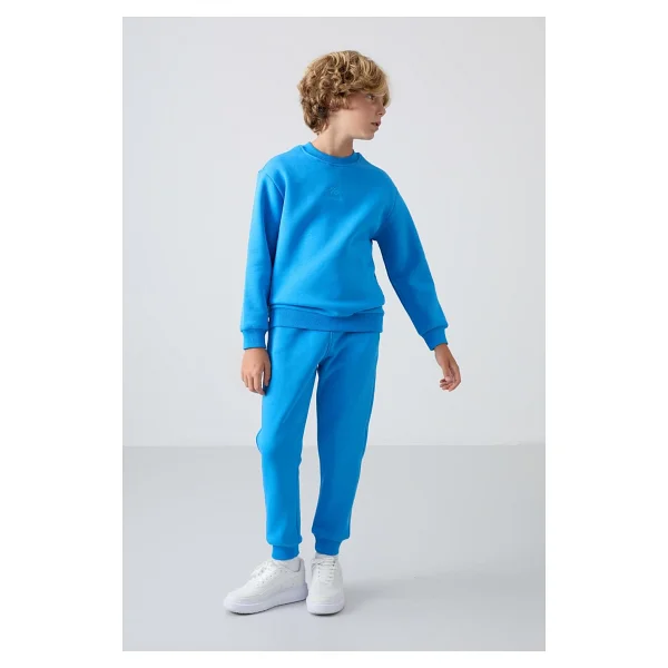 TOMMY LIFE Gri Melanj Pamuklu Kalın İçi Tüylü Standart Fit Nakışlı Erkek Çocuk Eşofman Takımı, 12-13 Yaş - Görsel 10