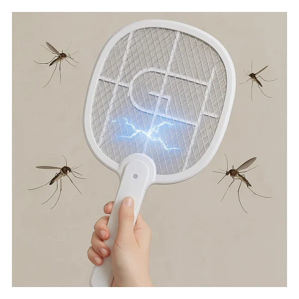 Coverzone Taşınabilir Sinek Öldürücü Mor Işık Tenis Raketi 21cm x 26cm Şarjlı Dekoratif Yatak Odası, Çocuk Odası, Bebek Odası Sinek Kovucu USB Şarjlı USB-016 (Beyaz) - Görsel 5