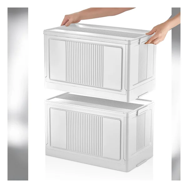 Deconox Dev Boy Katlanır Kilit Kapaklı Kasa 55 Litre Hacimli, Yer Kaplamayan Portatif Saklama Kutusu Ardiye, Balkon, Mutfak, Kiler, Bahçe ve Araç Bagajı İçin Güvenli Organizer (BEYAZ) - Görsel 4