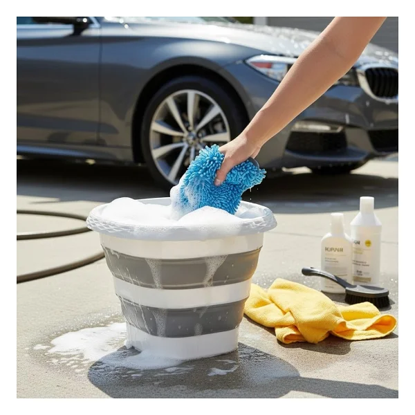 Orret Home 12.8 Litre Katlanabilir Kova - Akordiyon Tasarımlı Katlanır Temizlik ve Araç Yıkama Kovası, Gri Renk, Bebek Yıkama ve Ev İçi Kullanıma Uygun Portatif Kova (Kare 10 Litre) - Görsel 5