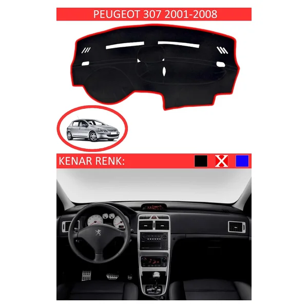 Guerrıno Torpido Koruma Halısı Siyah Kenar Renk Kırmızı Peugeot 307 2001-2008 İle Uyumlu - Görsel 2