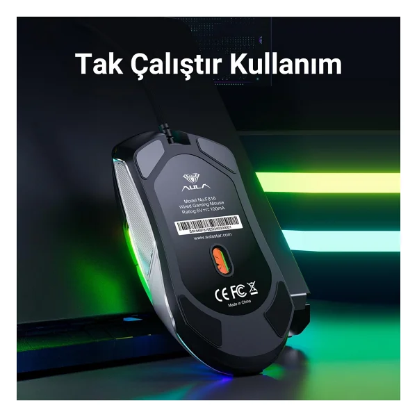 Aula F816 RGB Optik Kablolu Oyuncu Mouse - Görsel 6