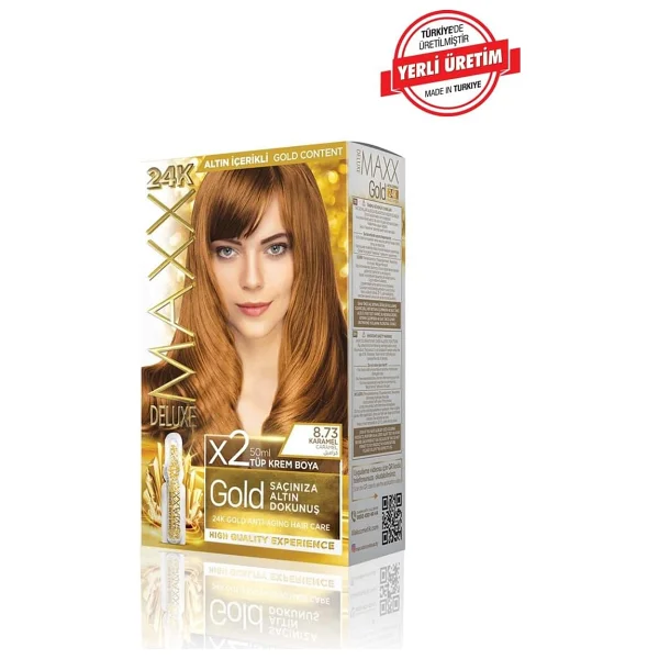 Maxx Deluxe Golden Altın İçerikli Saç Boyası 8.73 Karamel - Görsel 3
