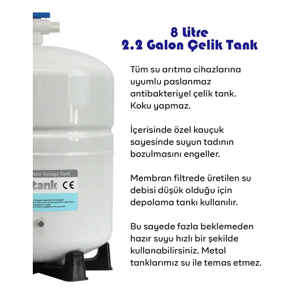 Su Arıtma Cihazı Su Tankı 2.2 Galon 8 Lt Tank Vanası Hediye! - Görsel 4