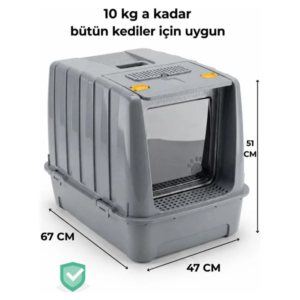 Jumbo Dev Büyük Boy Kapalı Kedi Tuvaleti, Filtreli ve Kürek Hediyeli, 67,5x47x51 cm - VN11095 - Görsel 8