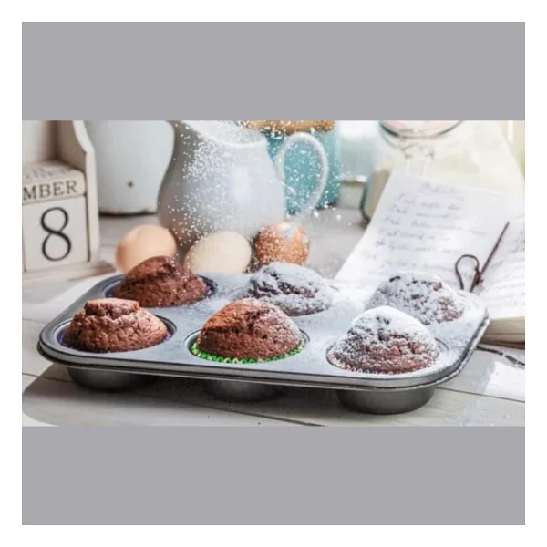 Muffin Kek Kabı ve Cupcake Fırın Tepsisi - Yapışmaz Metal Hamur,Muffin Kabı, Cup Cake Pişirme Tepsisi, Fırın Uyumlu Kek Kalıbı Yüksek Sıcaklığa Dayanıklı (6 Gözlü) - Görsel 2