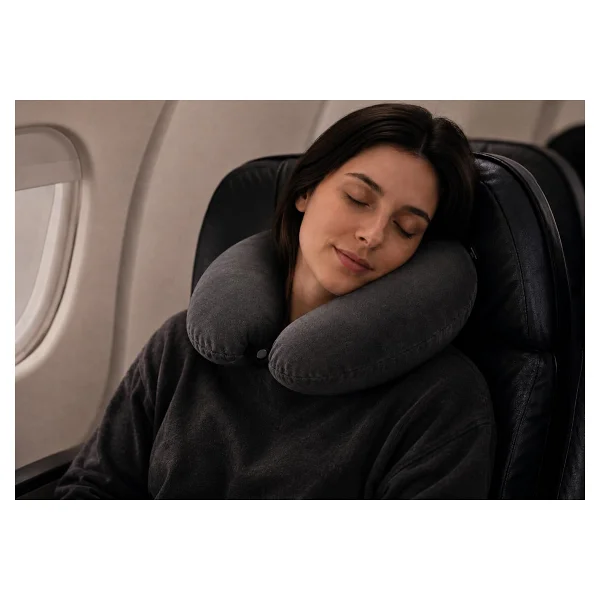 SUWORS Ergonomik Boyun ve Seyahat Yastığı - Yumuşak Silikon Dolgulu, Çıtçıtlı ve Yıkanabilir U Yastık - Uçak, Araba, Otobüs, Ofis ve Uzun Yolculuklar İçin Konforlu Boyun Desteği - Görsel 4