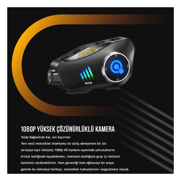Deanb Q-28 Su Geçirmez Wireless 30FPS HD Yatay/Dikey 19201080P Kamera Motosiklet İnterkom Motor Kask Kulaklık - Mat Siyah - Görsel 5