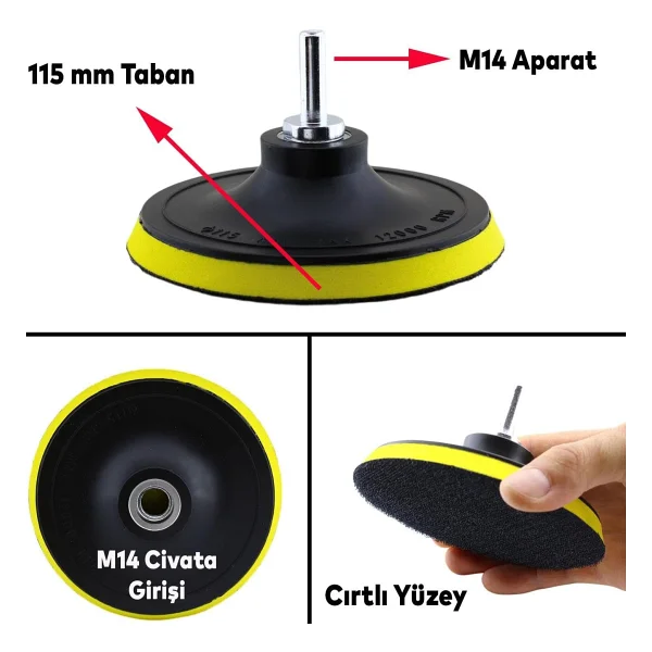 GLASWEN Oto Araç Araba Pasta Cila Polisaj Yumurta Ped + 115 Mm Taban + Matkap Adaptörü Parlatıcı Çizik Giderici 3'lü Set - Görsel 3