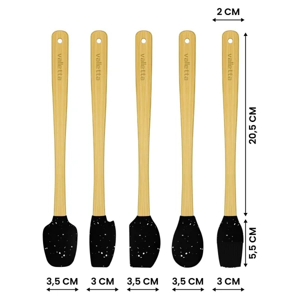 valletta Indigo 5'li Siyah Noktalı Bambu Silikon Spatula Seti Uzun 26 Cm - Görsel 2