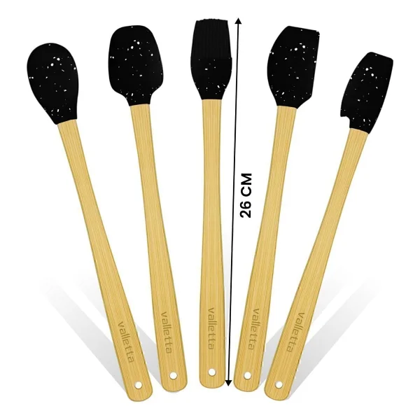 valletta Indigo 5'li Siyah Noktalı Bambu Silikon Spatula Seti Uzun 26 Cm - Görsel 3