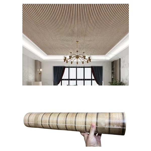 60cm X 280cm 1 Adet Kendinden Yapışkanlı Açık Kahverengi Lambiri Desenli Duvar Paneli Kağıdı Yg005 - Görsel 3