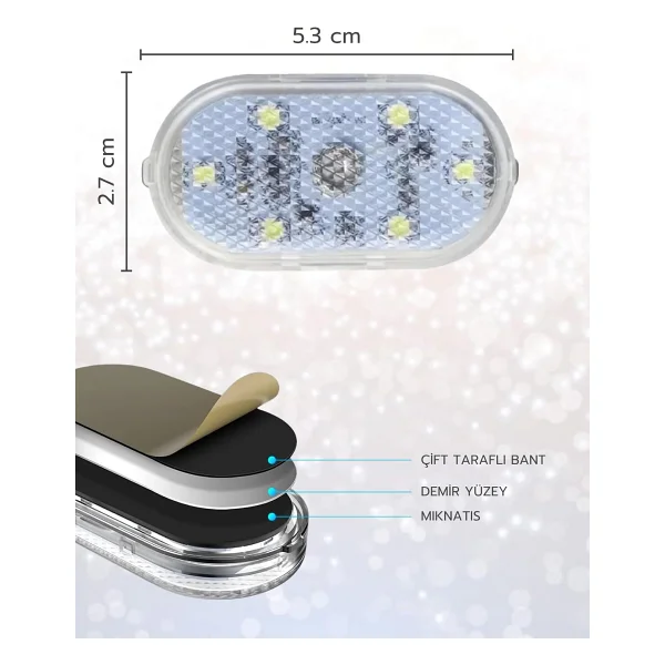 Zauss Dokunmatik Sensörlü Mini 6 Led Lamba USB Şarj Edilebilir Ayak Altı Mıknatıslı Torpido Lambası - Görsel 3