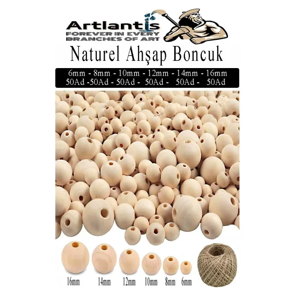 Naturel Ahşap Boncuk 300 Lü 1 Paket Jüt İpi Ham Boyanabilir Ahşap Yuvarlak Doğal Boncuklar Takı Tasarım Ektinlik Kreş - Görsel 2
