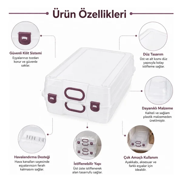 Orret Home Şeffaf Kilitli Ayakkabı Kutusu Kapaklı Ayakkabı Saklama Kutusu Hava Alabilir Organizer Kutu İstiflenebilir Plastik Ayakkabı Düzenleyici Dolap İçi Depolama Kutusu - Görsel 2