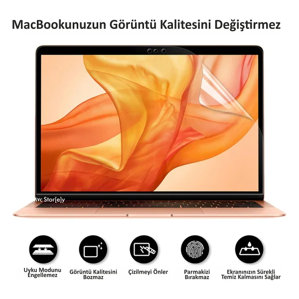 McStorey MacBook Air M1 13 ve MacBook Pro M1-M2 13 inç Uyumlu Parlak Şeffaf Ekran Koruyucu Net Görüntü Retina Uyum Touch Bar Touch ID Destekli Şeffaf - Görsel 6