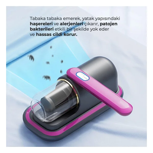 Süpürge Kablosuz Yüksek Emiş Gücüyle Uv-C Sterilize Eden Akar ve Toz Temizleyici - Mor - Görsel 5