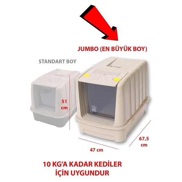 Jumbo Dev Büyük Boy Kapalı Kedi Tuvaleti, Filtreli ve Kürek Hediyeli, 67,5x47x51 cm - VN11095 - Görsel 4