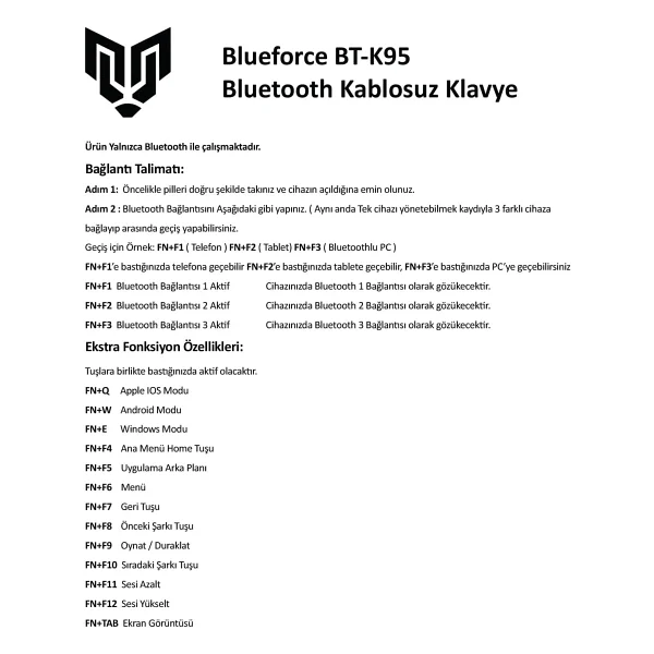 Blueforce BT-K95 Beyaz Q Kablosuz Klavye - Görsel 8