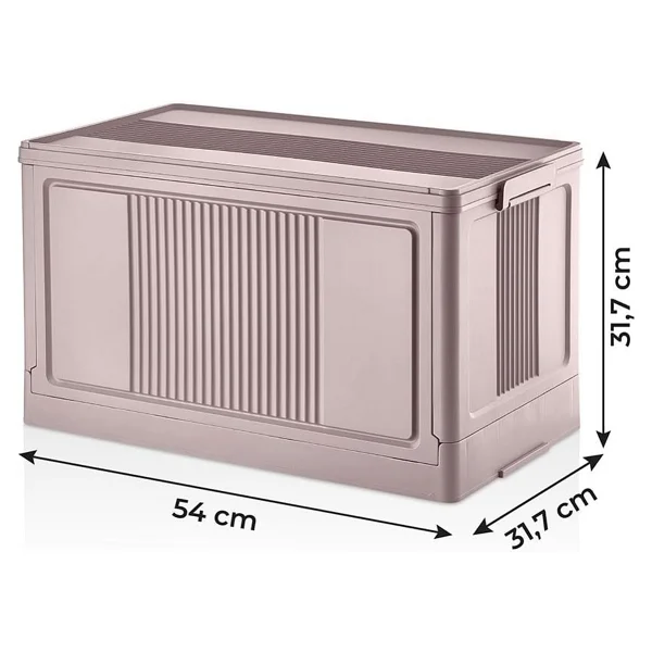 Deconox Dev Boy Katlanır Kilit Kapaklı Kasa 55 Litre Hacimli, Yer Kaplamayan Portatif Saklama Kutusu Ardiye, Balkon, Mutfak, Kiler, Bahçe ve Araç Bagajı İçin Güvenli Organizer (PEMBE) - Görsel 4