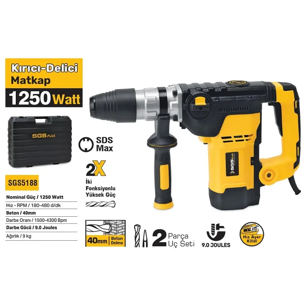 Sgs Kırıcı-Delici Matkap 1250W 40Mm 9Kg 9 Joules - Görsel 2