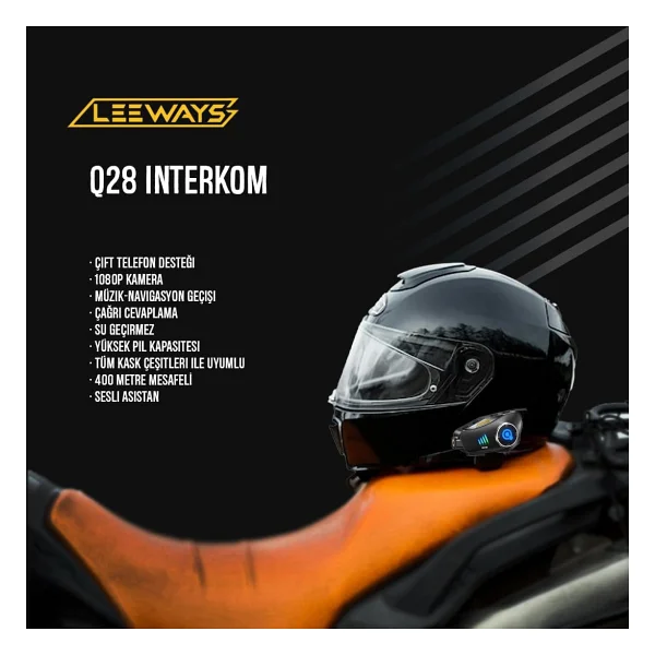 Deanb Q-28 Su Geçirmez Wireless 30FPS HD Yatay/Dikey 19201080P Kamera Motosiklet İnterkom Motor Kask Kulaklık - Mat Siyah - Görsel 2