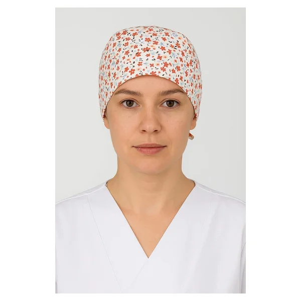 Okanmed Kırmızı Çiçekli Doktor Hemşire Aşçı Cerrahi Bone Hastane Bone Bandana M454 - Görsel 2