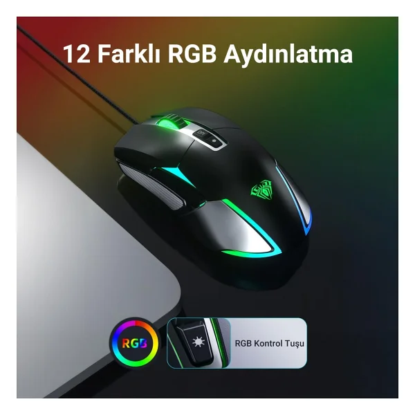 Aula F816 RGB Optik Kablolu Oyuncu Mouse - Görsel 3