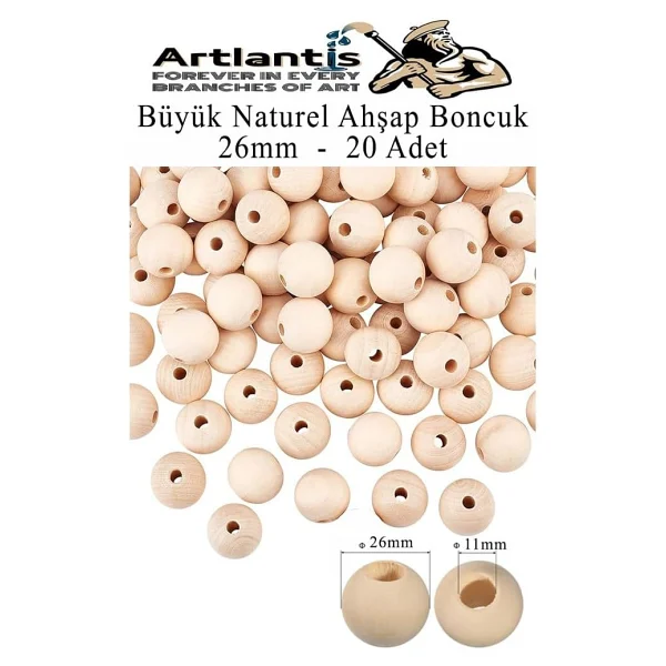 Naturel Ahşap Boncuk 26Mm 20 Li 1 Paket Ham Boyanabilir Ahşap Yuvarlak Doğal Boncuklar Takı Tasarım Ektinlik Kreş Okul - Görsel 2