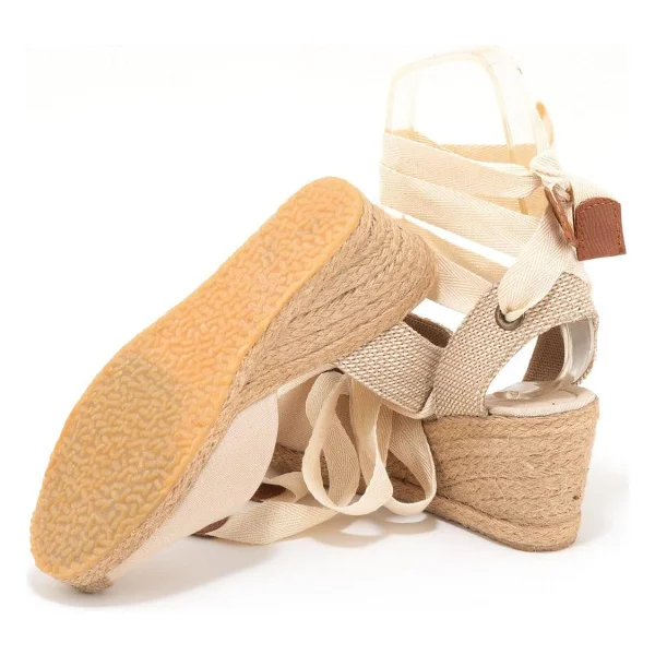 Gerçek Elişi Bej Ipli Dolgu Topuk Keten Espadril Handmade Bej 41 - Görsel 4