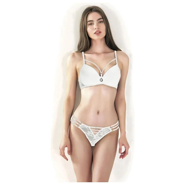 Le jardin Kadın 5055-B Destekli Dolgulu Dantelli İpli Sütyen Takımı Ekru 75B - Görsel 3