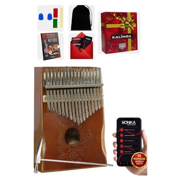 Midex KLX-520 Hakiki Ağaç Geyik Desenli 17 Tuşlu Kalimba Set - Görsel 10