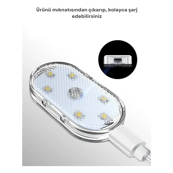Zauss Dokunmatik Sensörlü Mini 6 Led Lamba USB Şarj Edilebilir Ayak Altı Mıknatıslı Torpido Lambası - Görsel 5