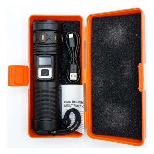 3000 Lümen Şarjlı Projektör El Feneri 30W Zoomlu Çok Güçlü Aydınlatma 6000 Mah Powerbank Özellikli Özel Kutulu-6000 - Görsel 2