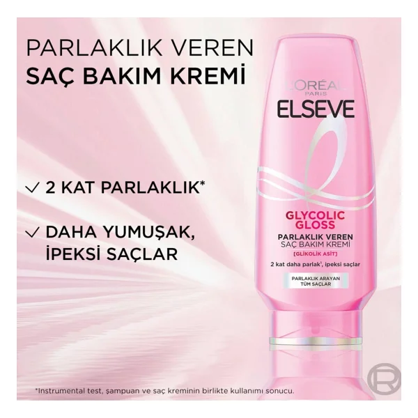 ELSEVE Glycolic Gloss Parlaklık Veren Saç Bakım Rutini Seti: Şampuan, Saç Kremi, Bakım Spreyi - Görsel 7