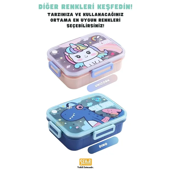 Vagonlife Bento BL50555-1 Sevimli Dostlar Dinozor 750 ml 3 Bölmeli Çelik Beslenme Kutusu - Görsel 6