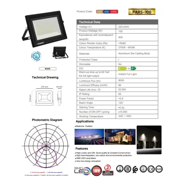 Horoz Pars-100 100 W 6400K Smd Led Projektör - Görsel 2