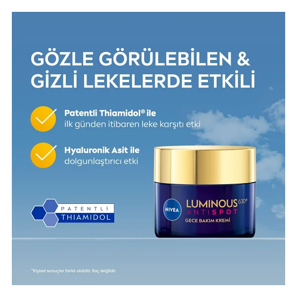 NIVEA Luminous630 Thiamidol Etkili Leke Karşıtı Gece Yüz Bakım Kremi 50ml, Hyaluronik Asit, Nemlendirici - Görsel 3