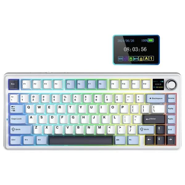 Aula F75 Max Mekanik RGB TKL Reaper Switch Kablosuz Makrolu Hot Swap Klavye Desenli Gri - Görsel 10