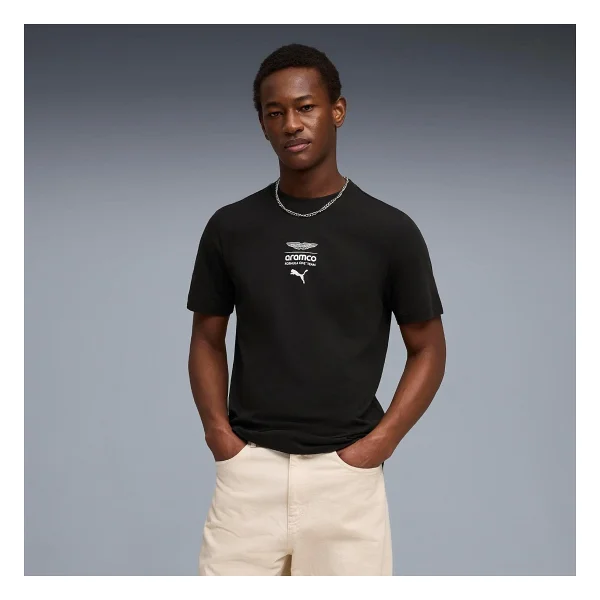Puma X Aston Martin Aramco F1 Team Essentials 635393-01 Siyah Kısa Kollu Bisiklet Yaka Erkek Tişört - Görsel 3
