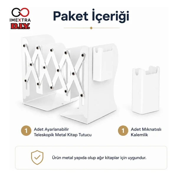 Ayarlanabilir Teleskopik Metal Kitap Tutucu, Masaüstü Kitap Desteği ve Raf Düzenleyici Stand, 9-42 cm Genişleyebilir, Mıknatıslı Kalemlik Hediyeli (Mavi) - Görsel 5