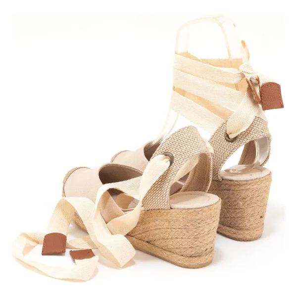 Gerçek Elişi Bej Ipli Dolgu Topuk Keten Espadril Handmade Bej 41 - Görsel 3