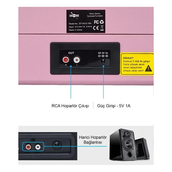 Record Master ST14012 Pembe Çantalı Retro Pikap - Görsel 5