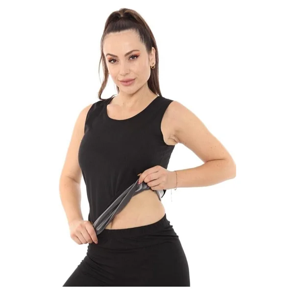 SAUNA SUIT Unisex Terleten Zayıflatan Termal Takım Spor Kıyafeti Tayt Ve Atlet Takım (SİYAH, 3XL) - Görsel 7