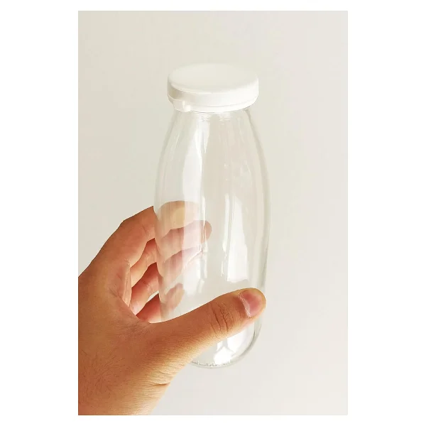 500 ml Şeffaf Sürahi Süt, Ayran, Su, Limonata, Meşrubat Şişesi 500 Cc Yırtmalı Kapaklı Cam Şişe 6 Adet (6, Beyaz Kilitli Kapak, 500) - Görsel 2